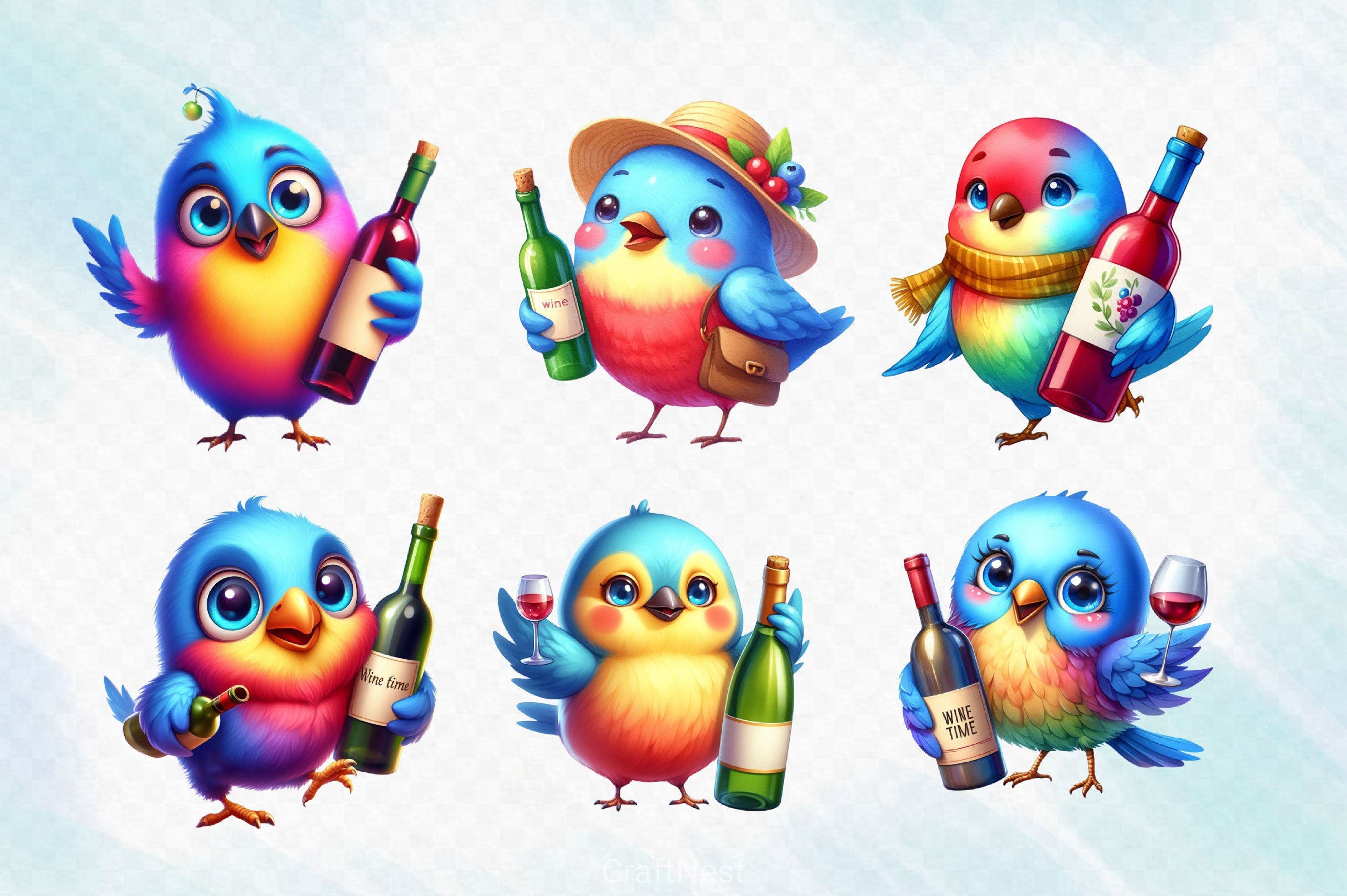 Funny Bird And Wine Clipart Bundle - CraftNest - Digital Crafting and Art