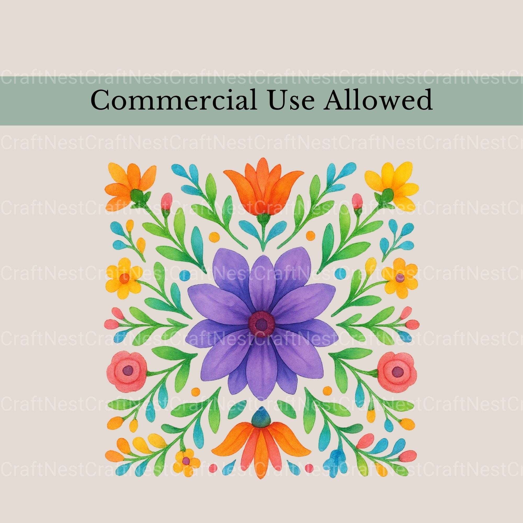 Mexican Flowers Square Clipart Bundle - CraftNest - Digital Crafting and Art