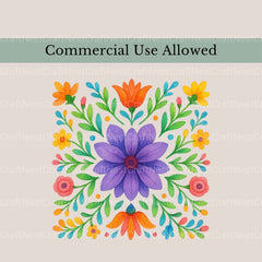 Mexican Flowers Square Clipart Bundle - CraftNest - Digital Crafting and Art