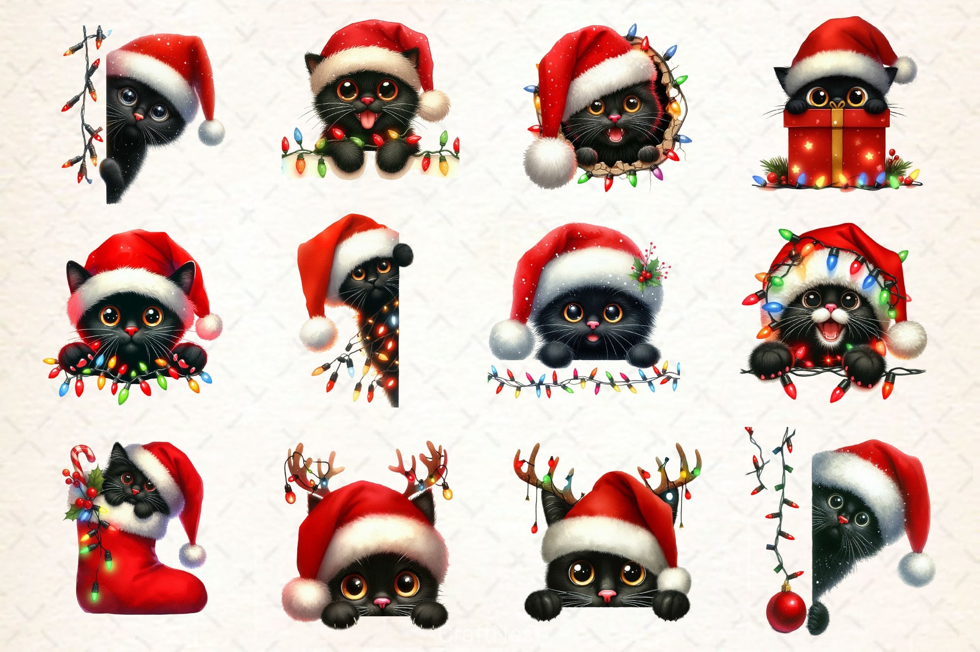 Peeking Christmas Black Cat Clipart Bundle 2 - CraftNest - Digital Crafting and Art