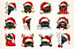 Peeking Christmas Black Cat Clipart Bundle 2 - CraftNest - Digital Crafting and Art