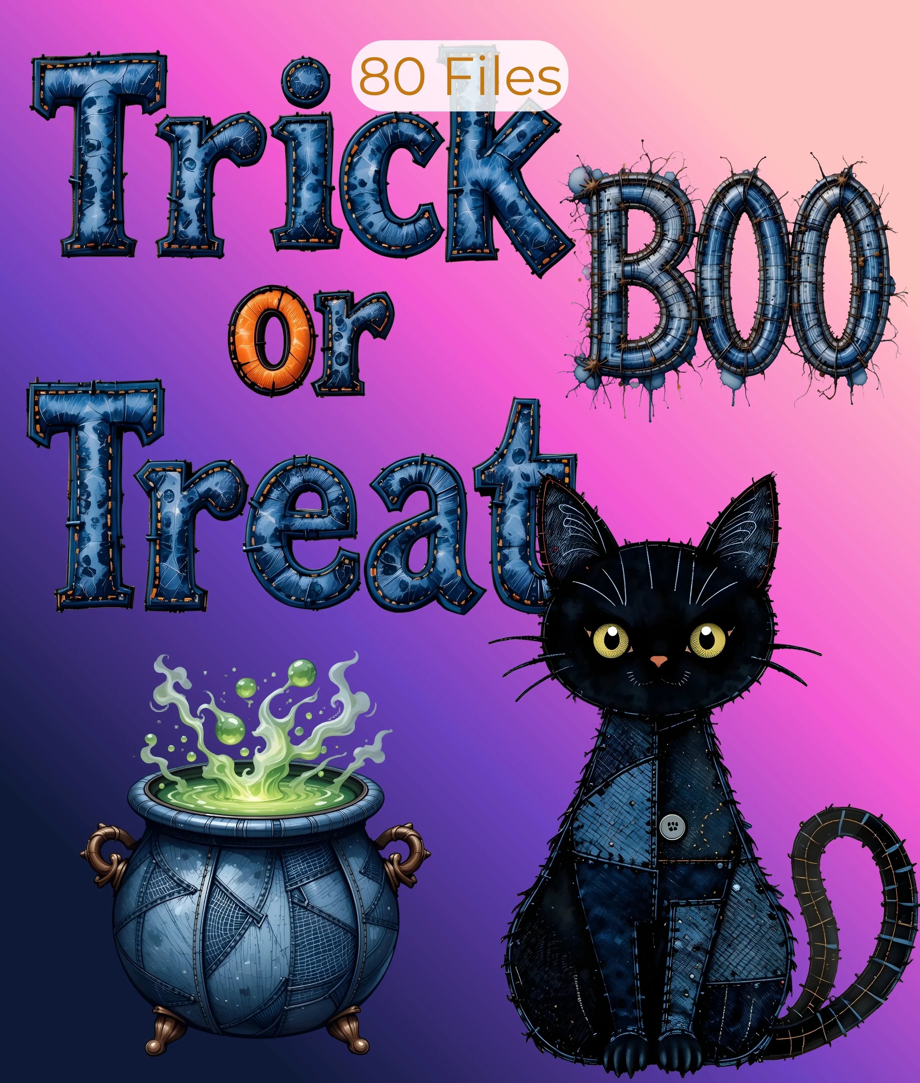Halloween Denim Patchwork Clipart Bundle - CraftNest - Digital Crafting and Art