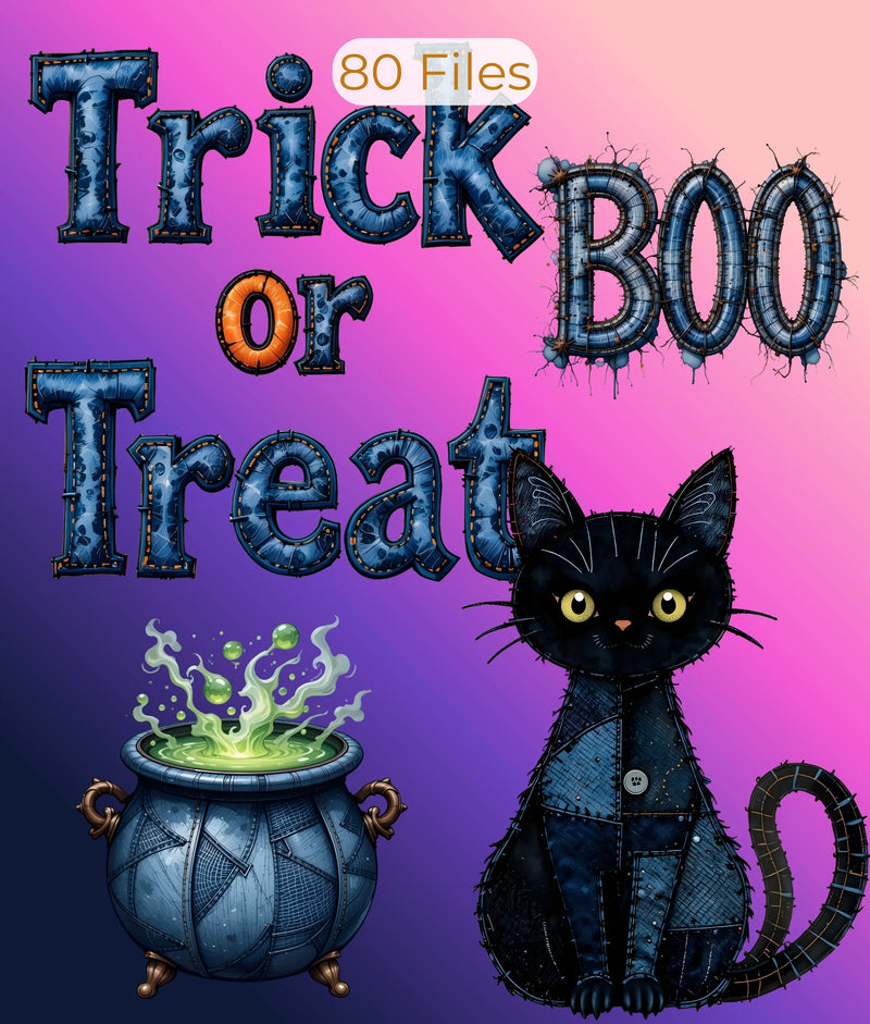 Halloween Denim Patchwork Clipart Bundle - CraftNest - Digital Crafting and Art