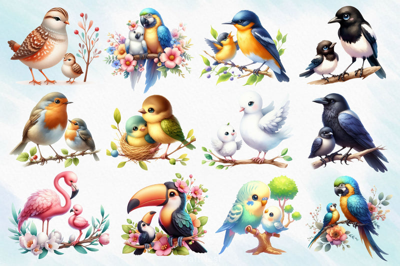 Mom And Baby Bird Clipart Bundle 2 - CraftNest - Digital Crafting and Art