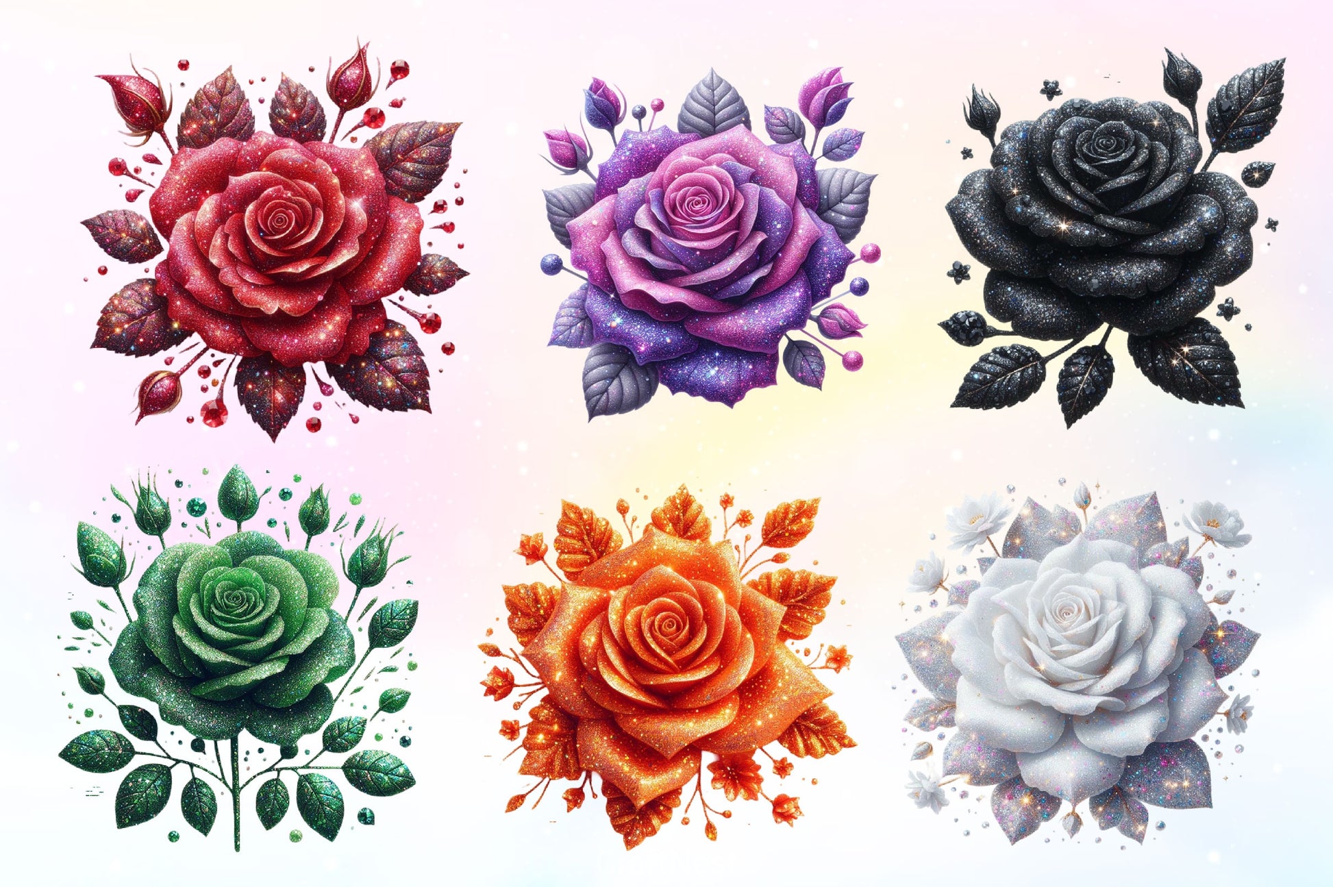 Glitter Roses Flowers Clipart Bundle - CraftNest - Digital Crafting and Art