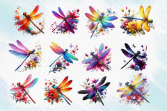 Colorful Dragonfly With Flower Clipart Bundle - CraftNest - Digital Crafting and Art