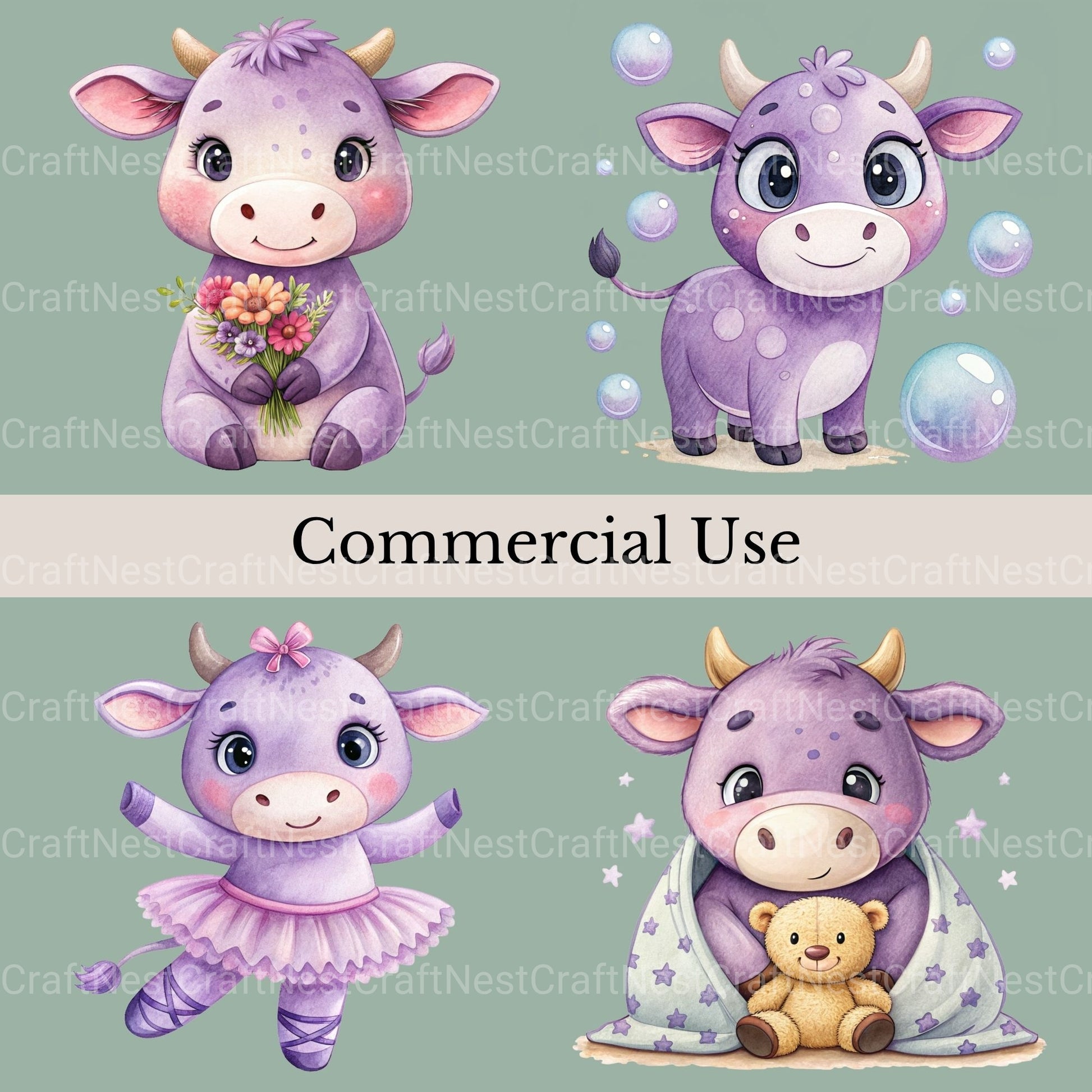 Purple Cows Clipart Bundle - CraftNest - Digital Crafting and Art