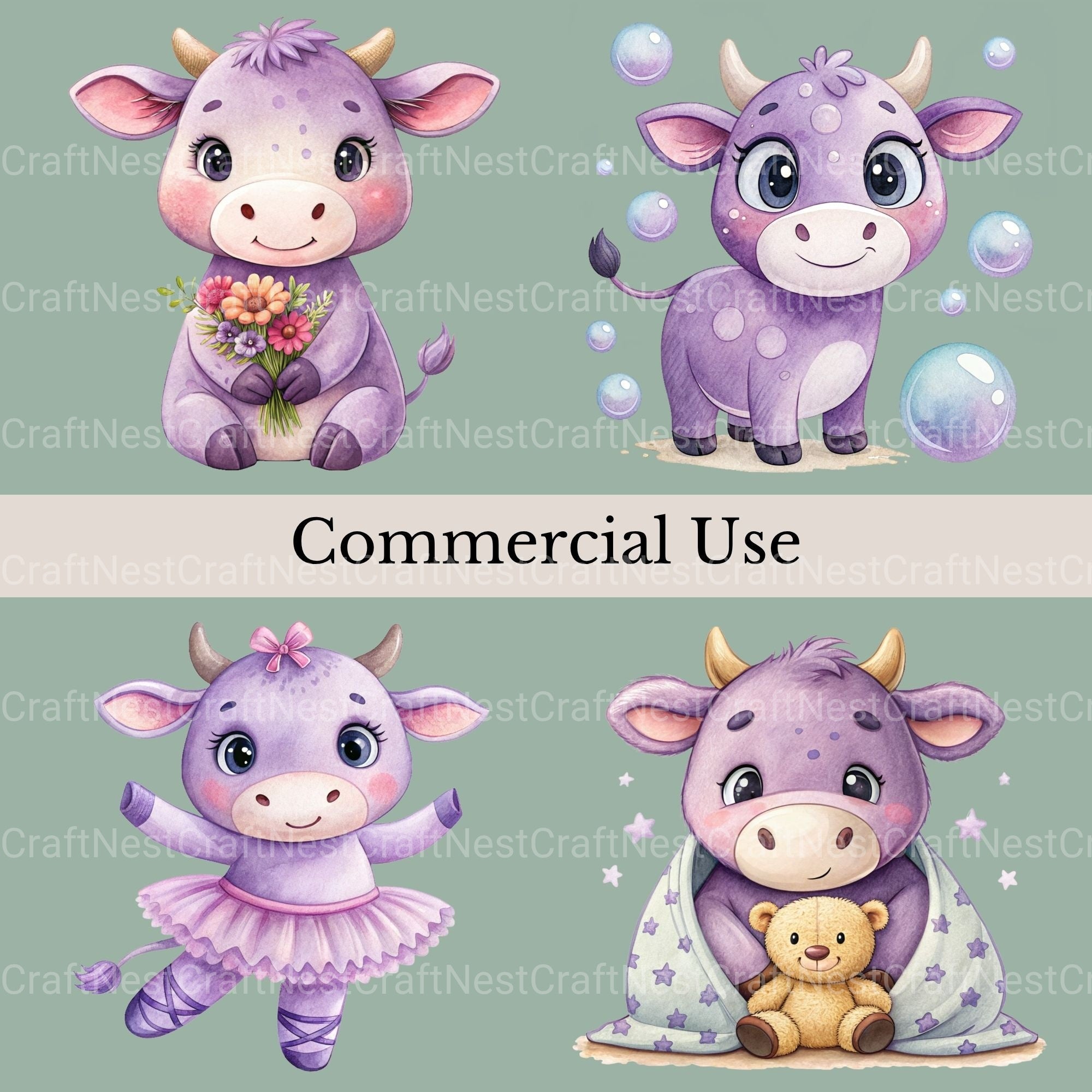 Purple Cows Clipart Bundle - CraftNest - Digital Crafting and Art