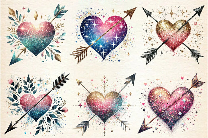 Glitter Heart Valentine Clipart Bundle