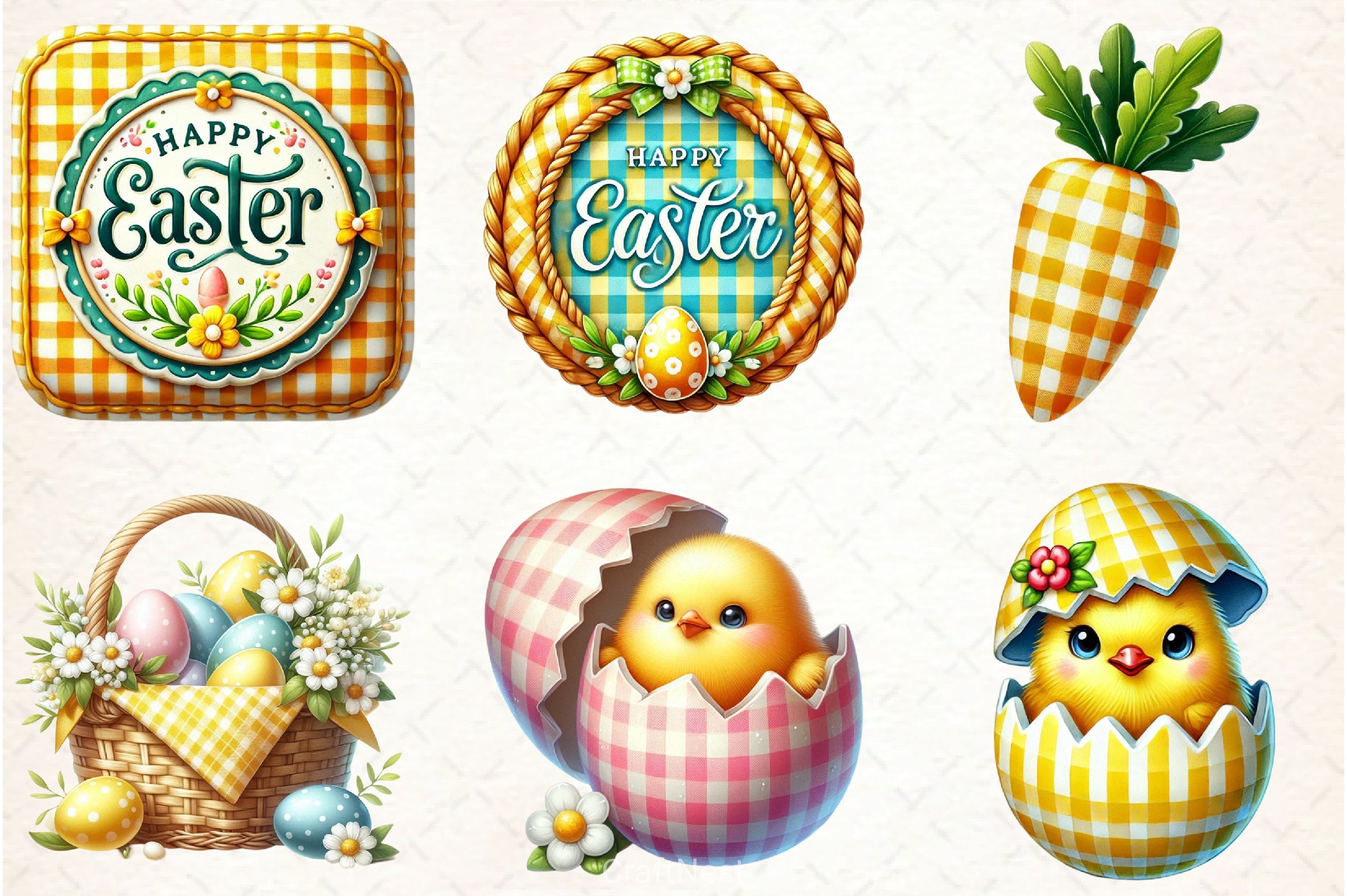 Yellow Easter Gingham Clipart Bundle - CraftNest - Digital Crafting and Art