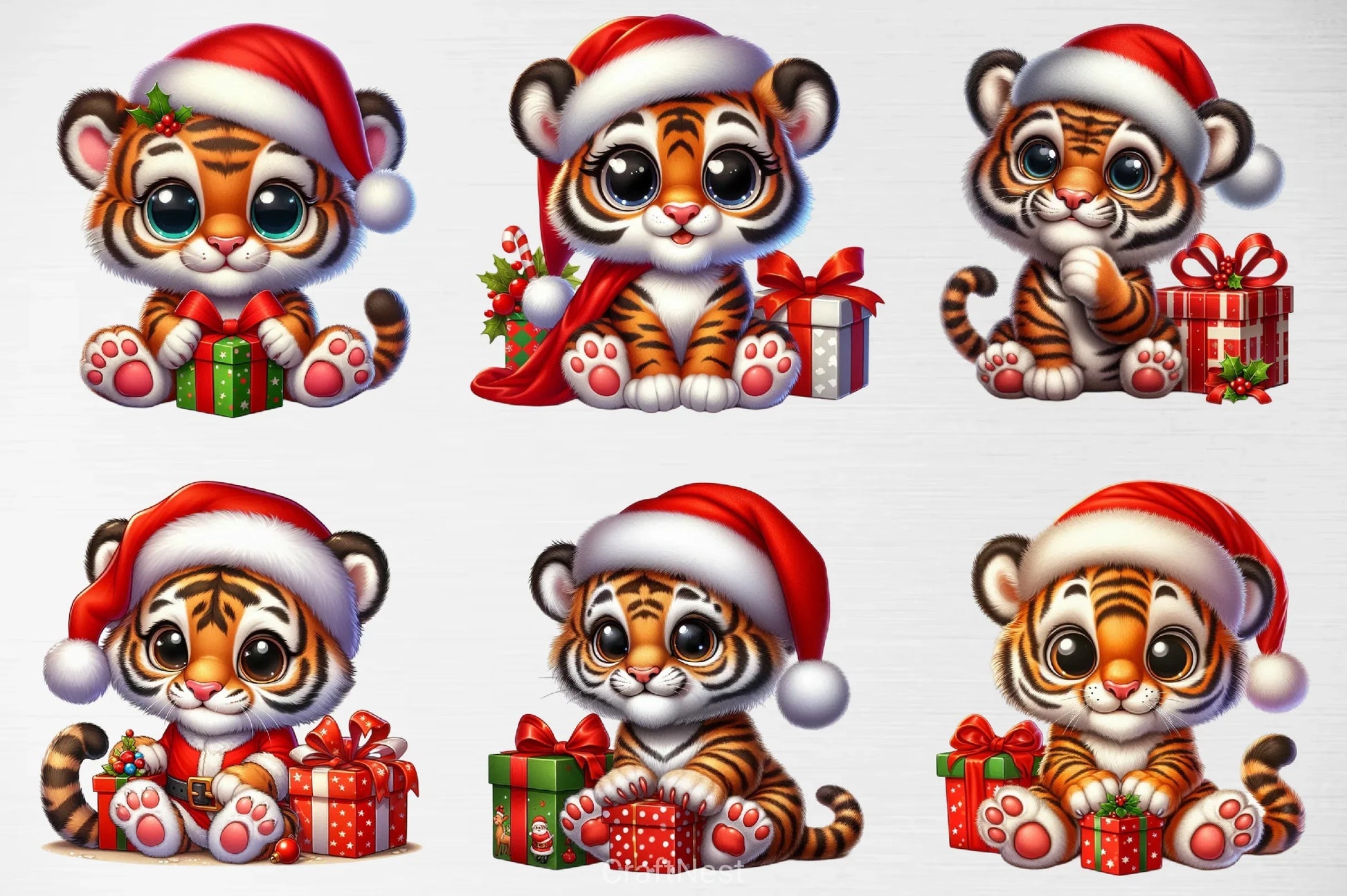 Cute Tigers Christmas Clipart Bundle - CraftNest - Digital Crafting and Art
