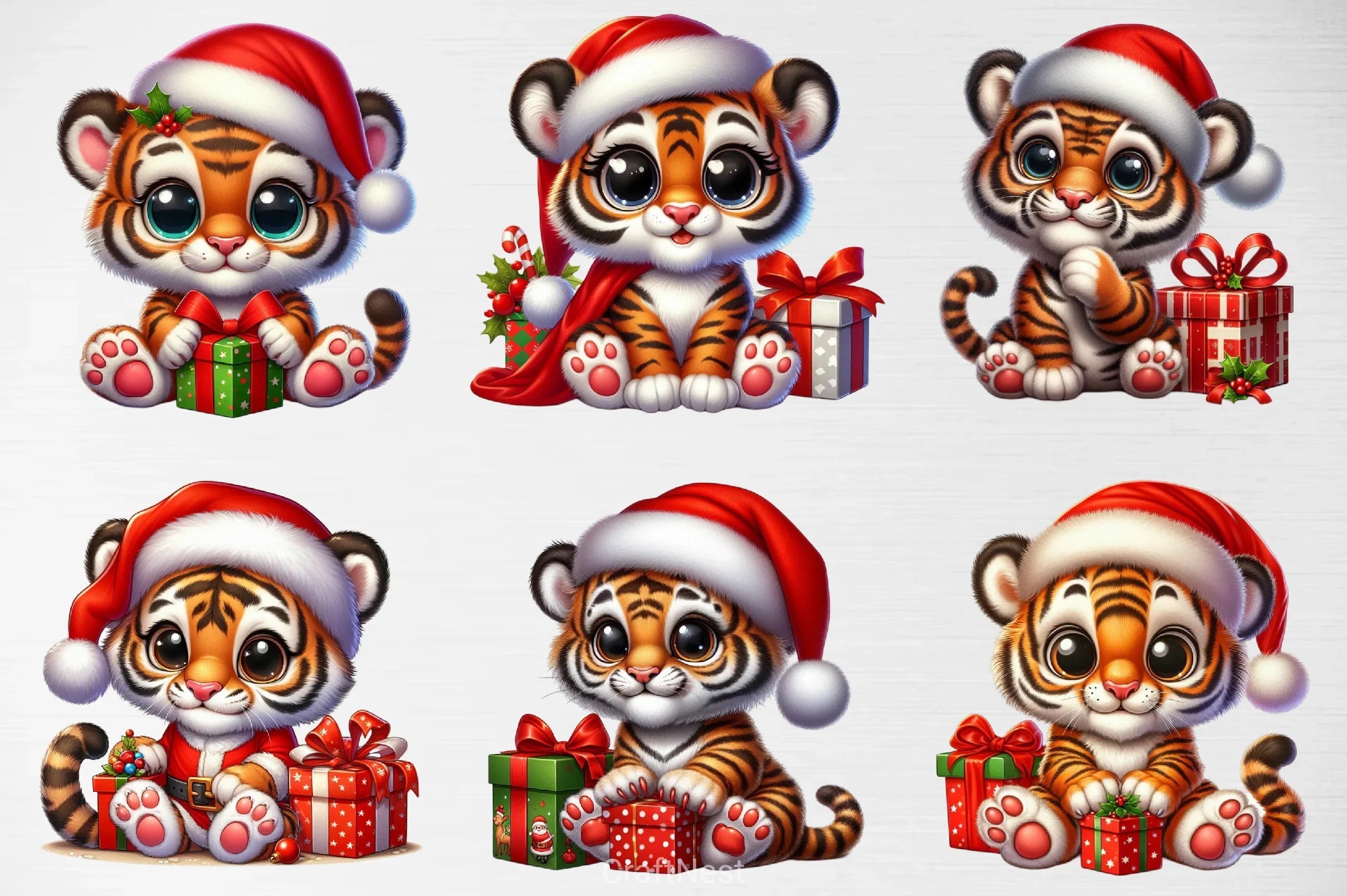 Cute Tigers Christmas Clipart Bundle - CraftNest - Digital Crafting and Art