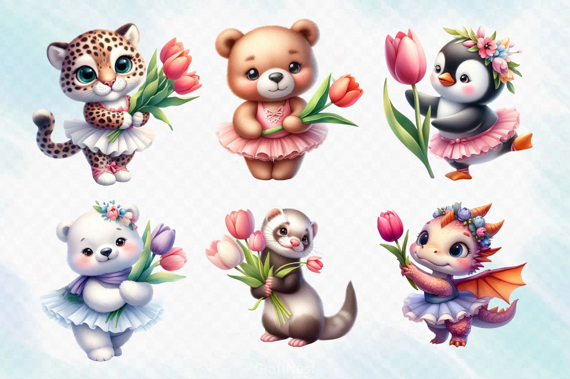 Cute Animals And Tulip Flower Clipart Bundle 4 - CraftNest - Digital Crafting and Art