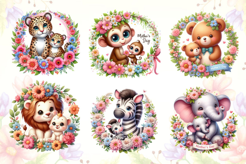 Animals With Floral Wreath Mother's Day Clipart Bundle - CraftNest - Digital Crafting and Art