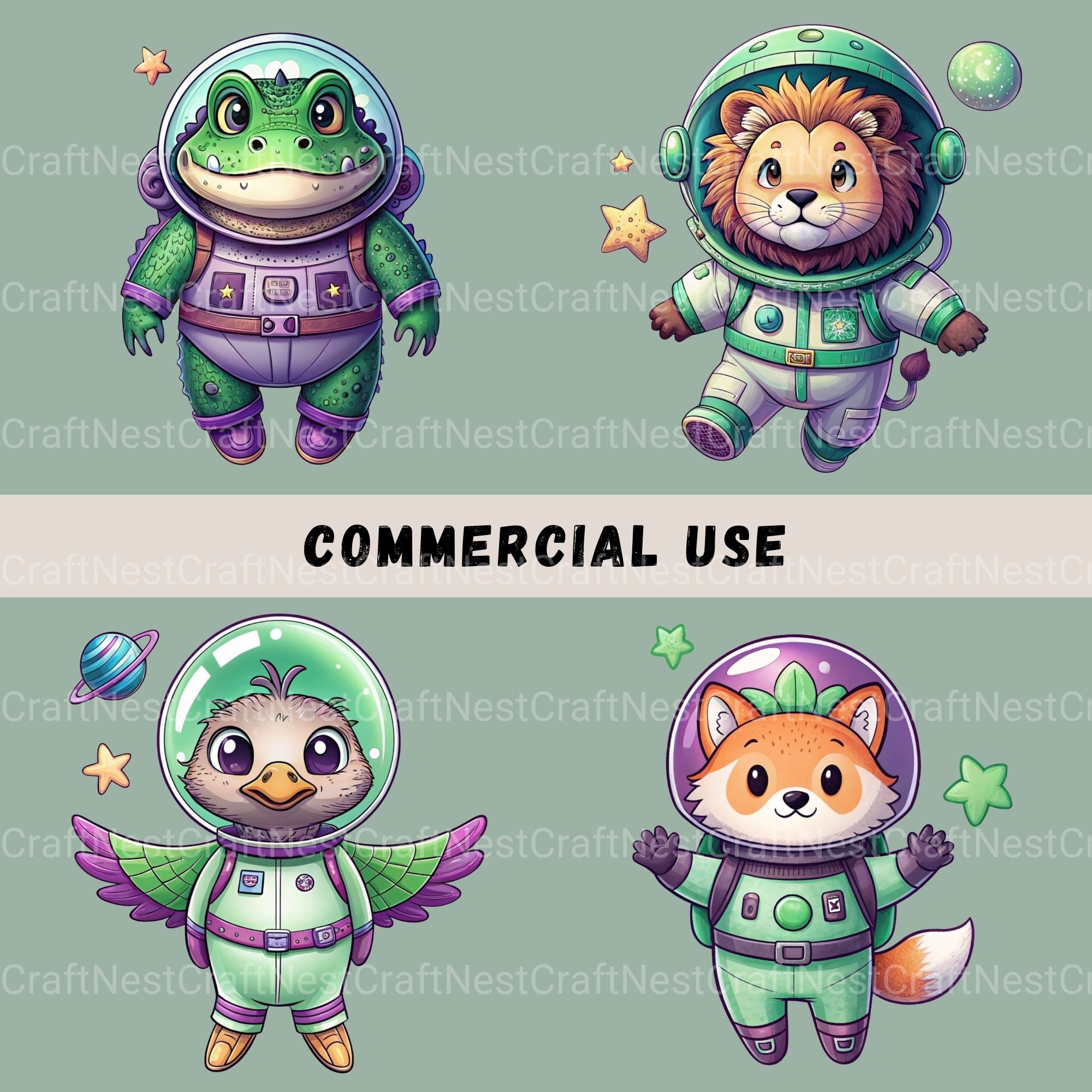 Animals In Space Clipart Bundle - CraftNest - Digital Crafting and Art