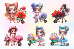 Little Cute Girl And Flowers Clipart Bundle 2 - CraftNest - Digital Crafting and Art