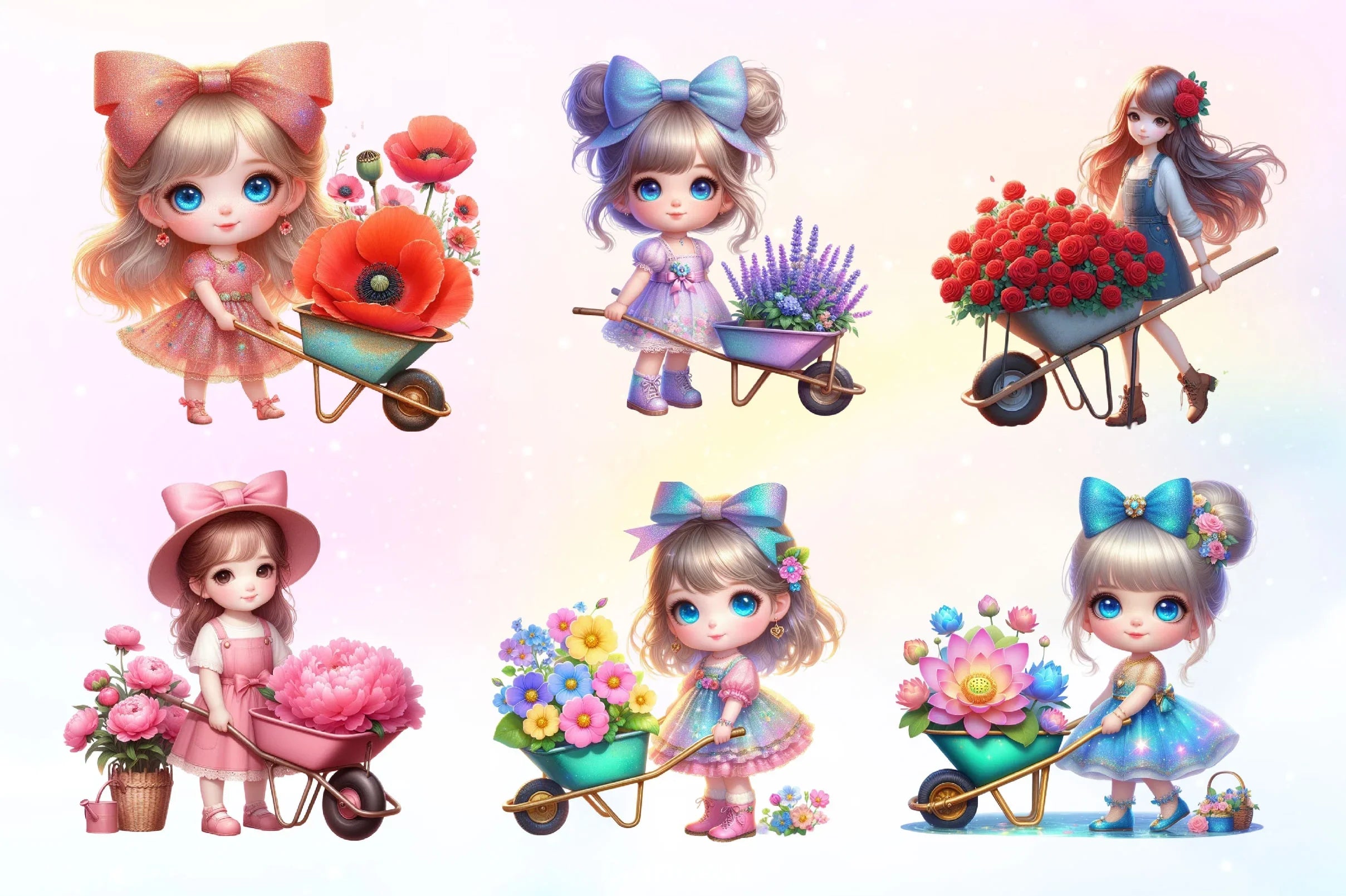 Little Cute Girl And Flowers Clipart Bundle 2 - CraftNest - Digital Crafting and Art