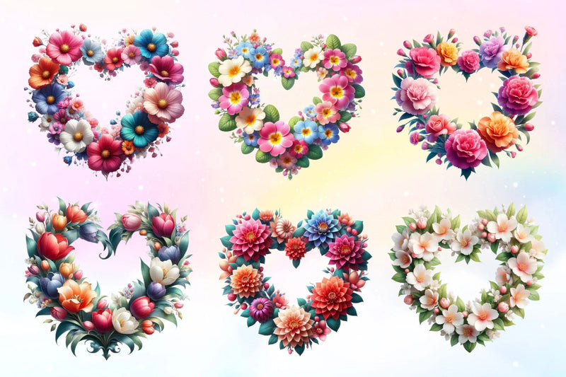 Floral Heart Wreath Clipart Bundle - CraftNest - Digital Crafting and Art