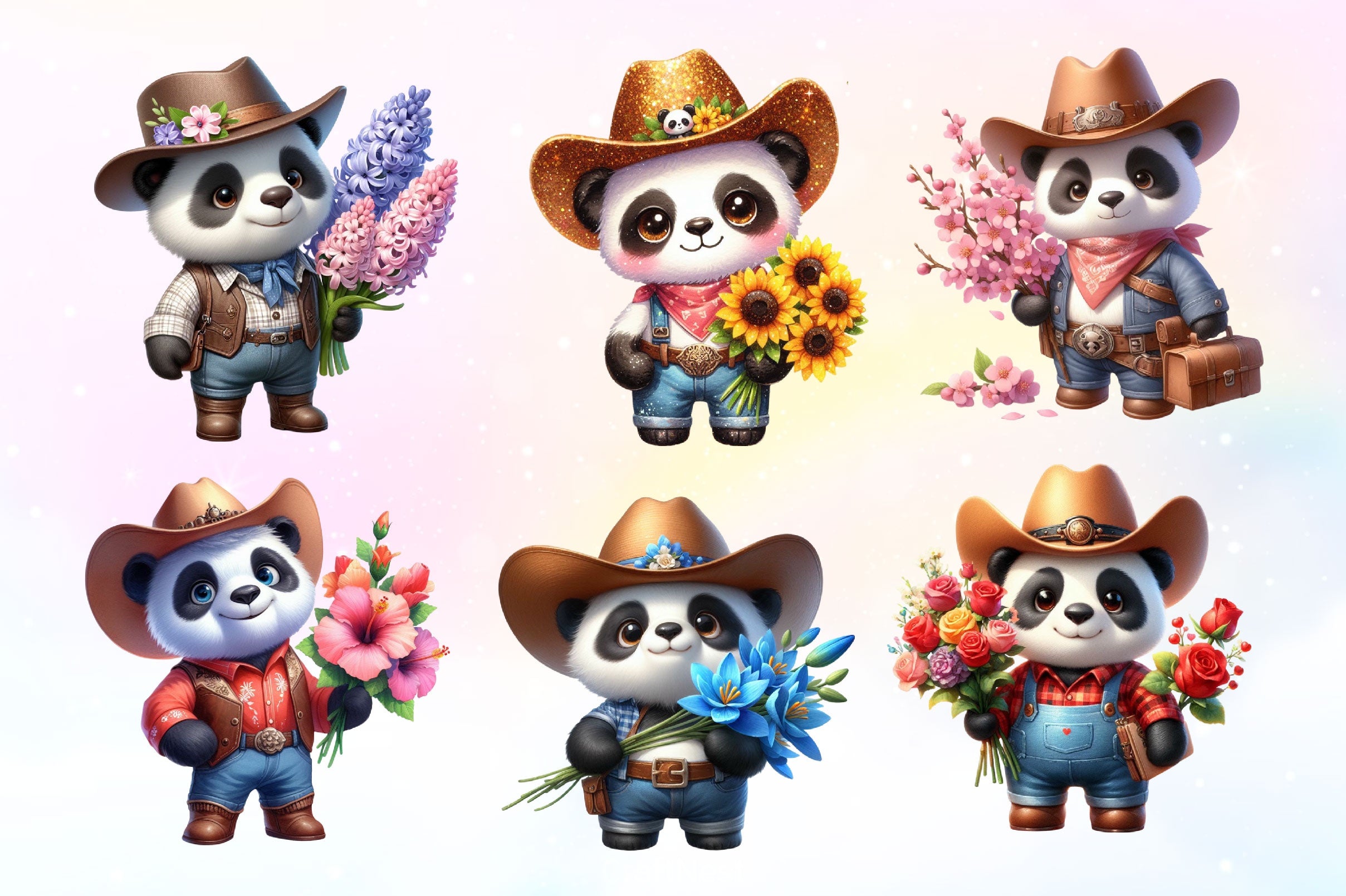 Howdy Panda With Flowers Clipart Bundle - CraftNest - Digital Crafting and Art