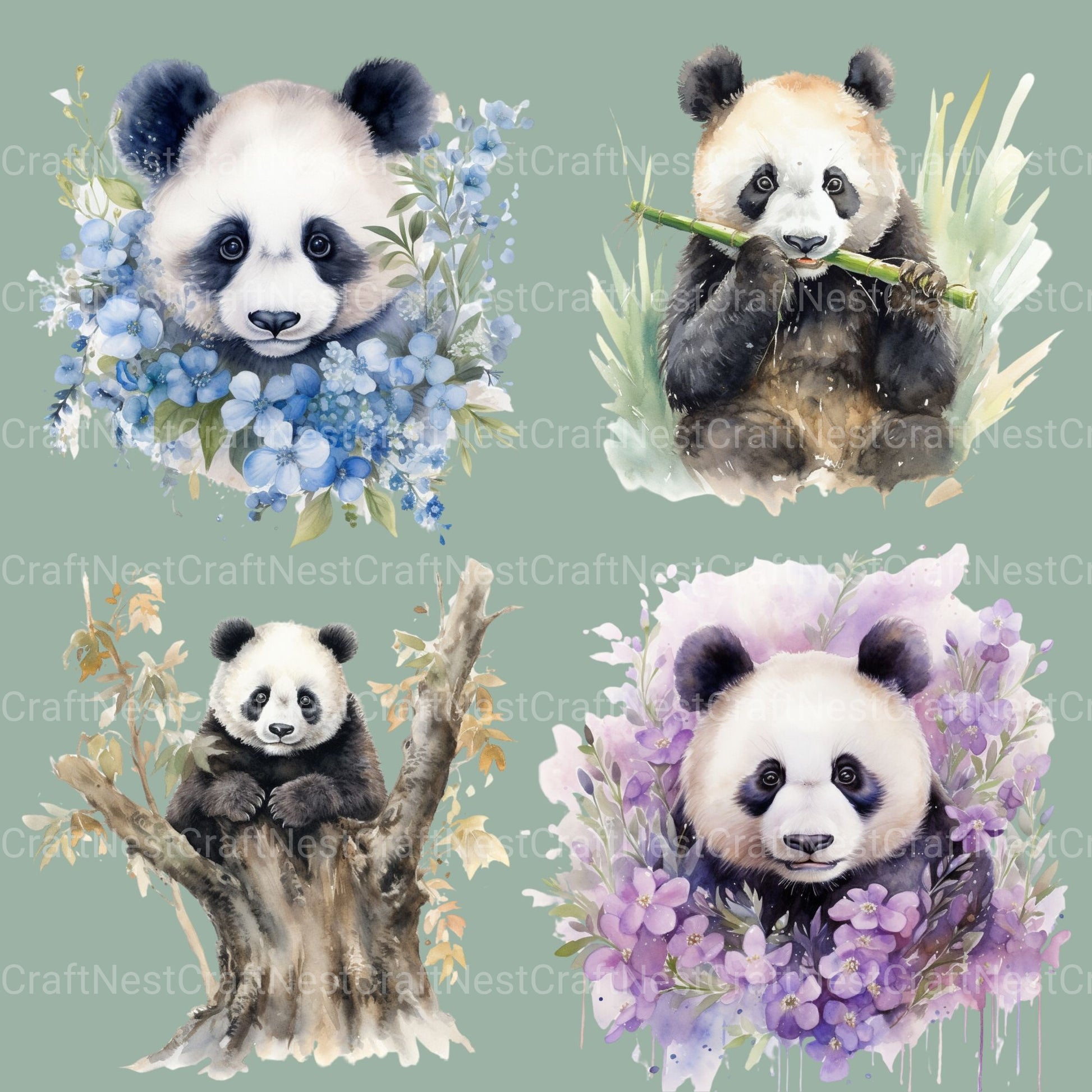 Pandas Clipart Bundle - CraftNest - Digital Crafting and Art