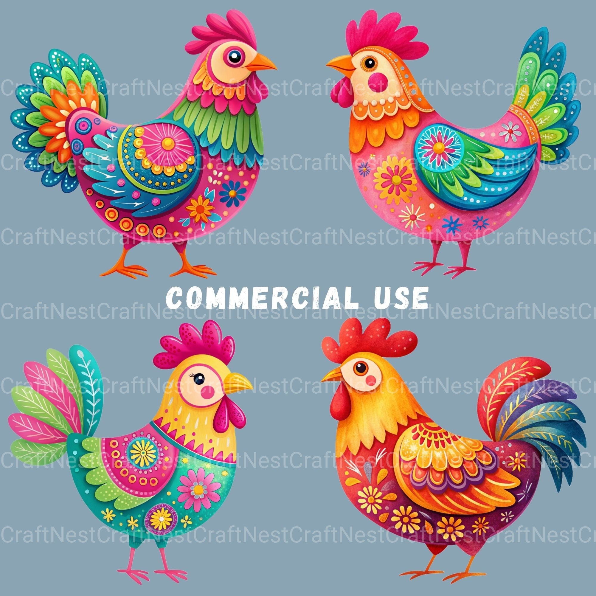 Mexico Inspired Chickens Clipart Bundle - CraftNest - Digital Crafting and Art
