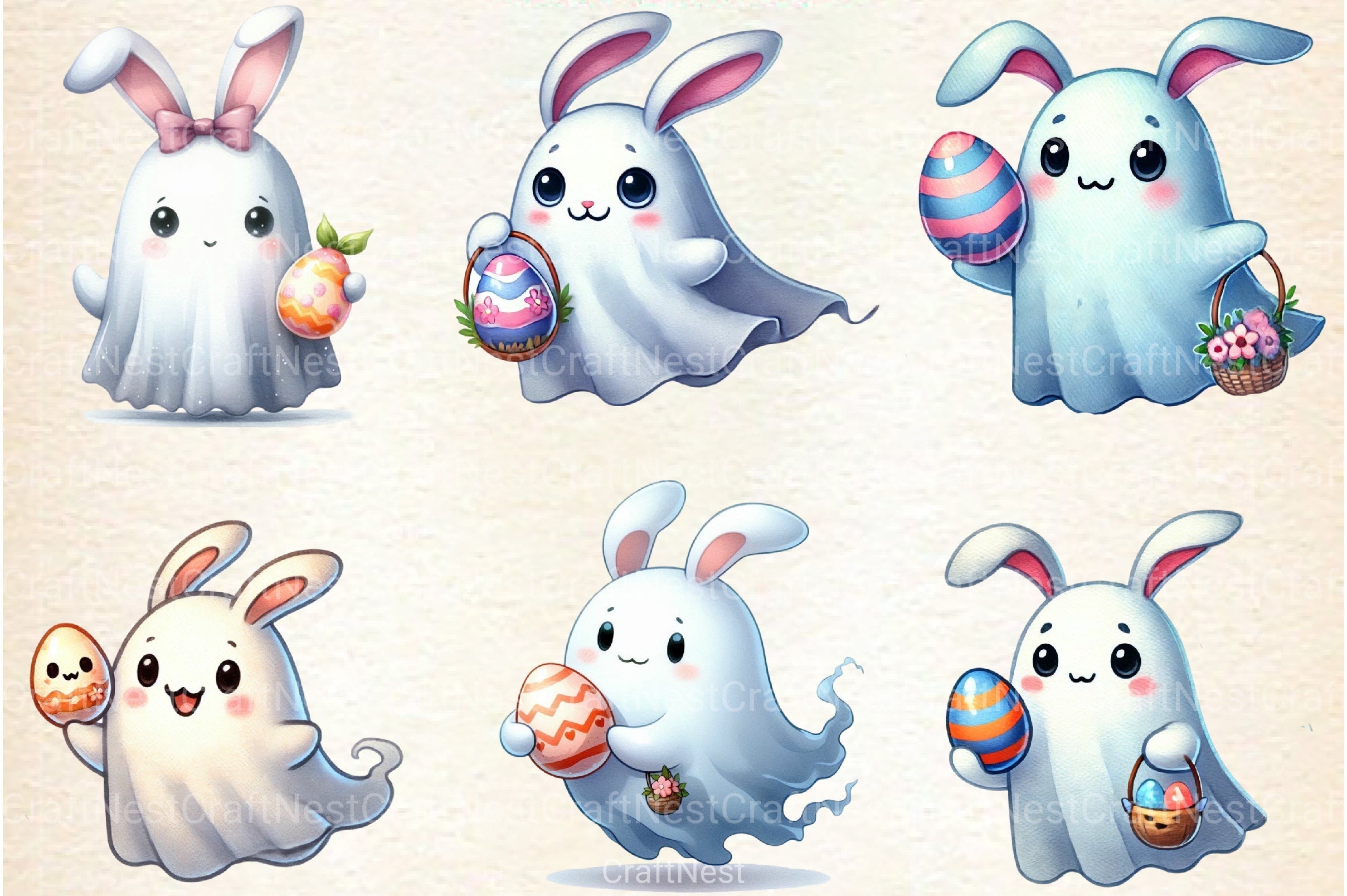 Ghost Bunny Eggs Clipart Bundle - CraftNest - Digital Crafting and Art
