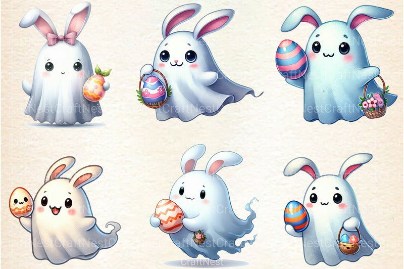 Ghost Bunny Eggs Clipart Bundle - CraftNest - Digital Crafting and Art