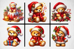 Yellow & Red Christmas Teddy Bear Clipart Bundle - CraftNest - Digital Crafting and Art