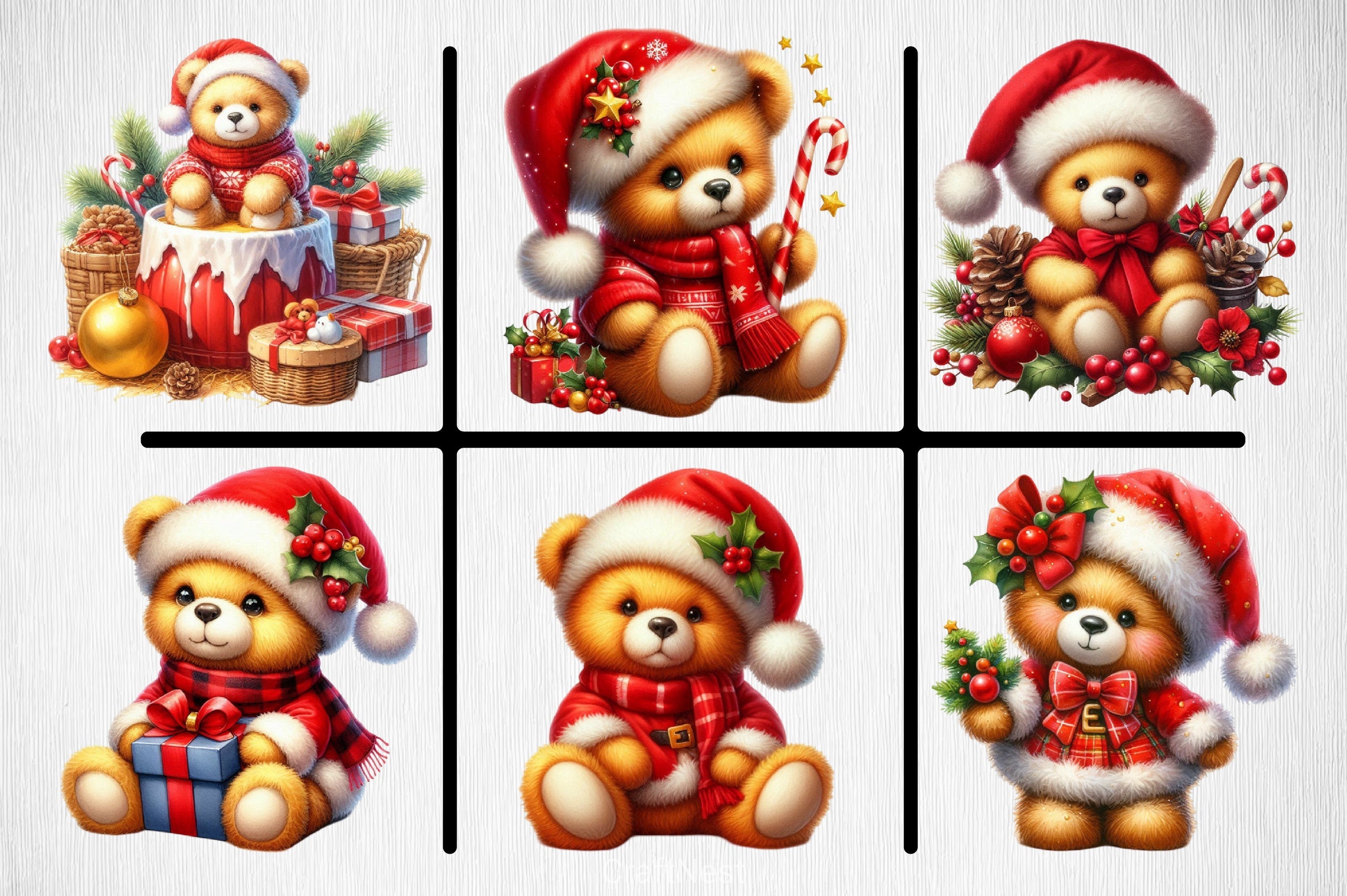 Yellow & Red Christmas Teddy Bear Clipart Bundle - CraftNest - Digital Crafting and Art