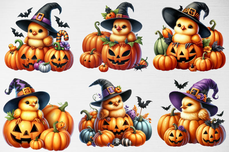 Halloween Chicken & Pumpkins Clipart Bundle - CraftNest - Digital Crafting and Art