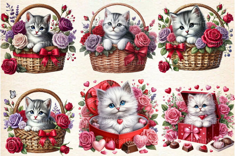 Cute Kittens & Cats Valentine's Day Clipart Bundle - CraftNest - Digital Crafting and Art