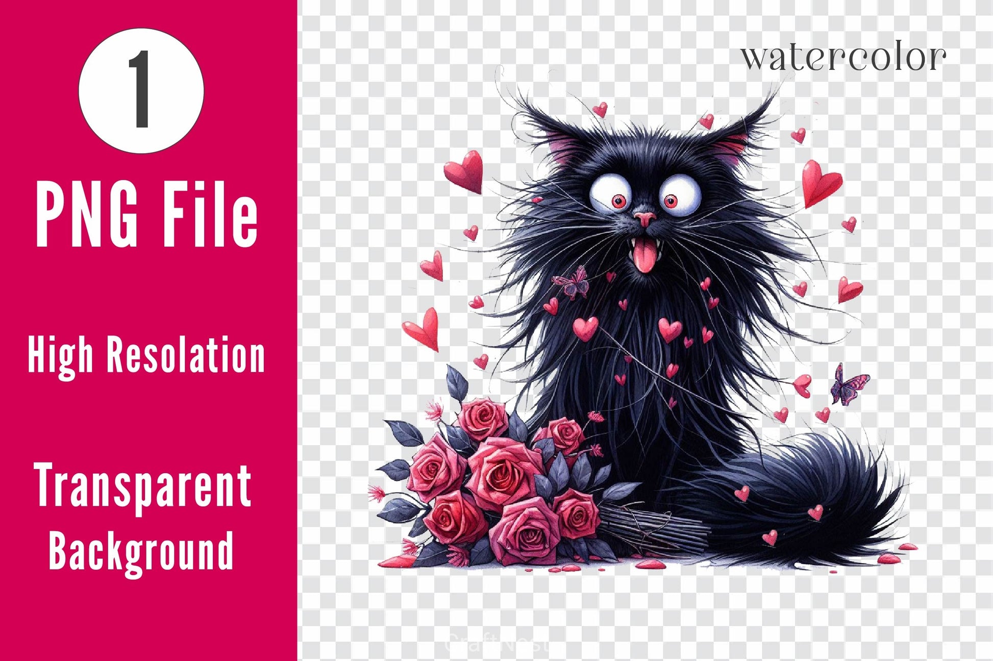 Valentine's Crazy Black Cat Clipart Bundle - CraftNest - Digital Crafting and Art