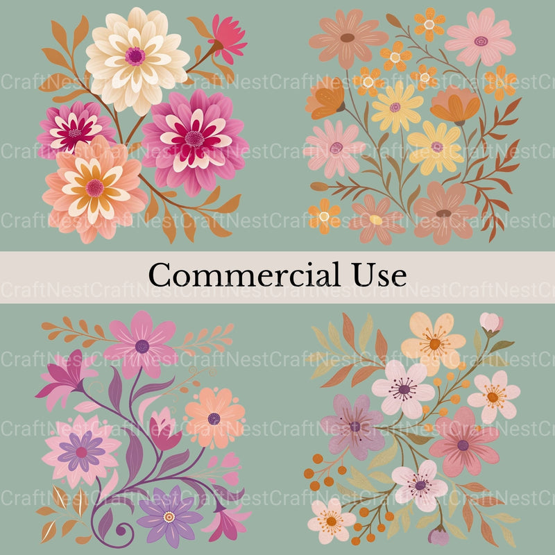 Abstract Boho Flowers Clipart Bundle - CraftNest - Digital Crafting and Art