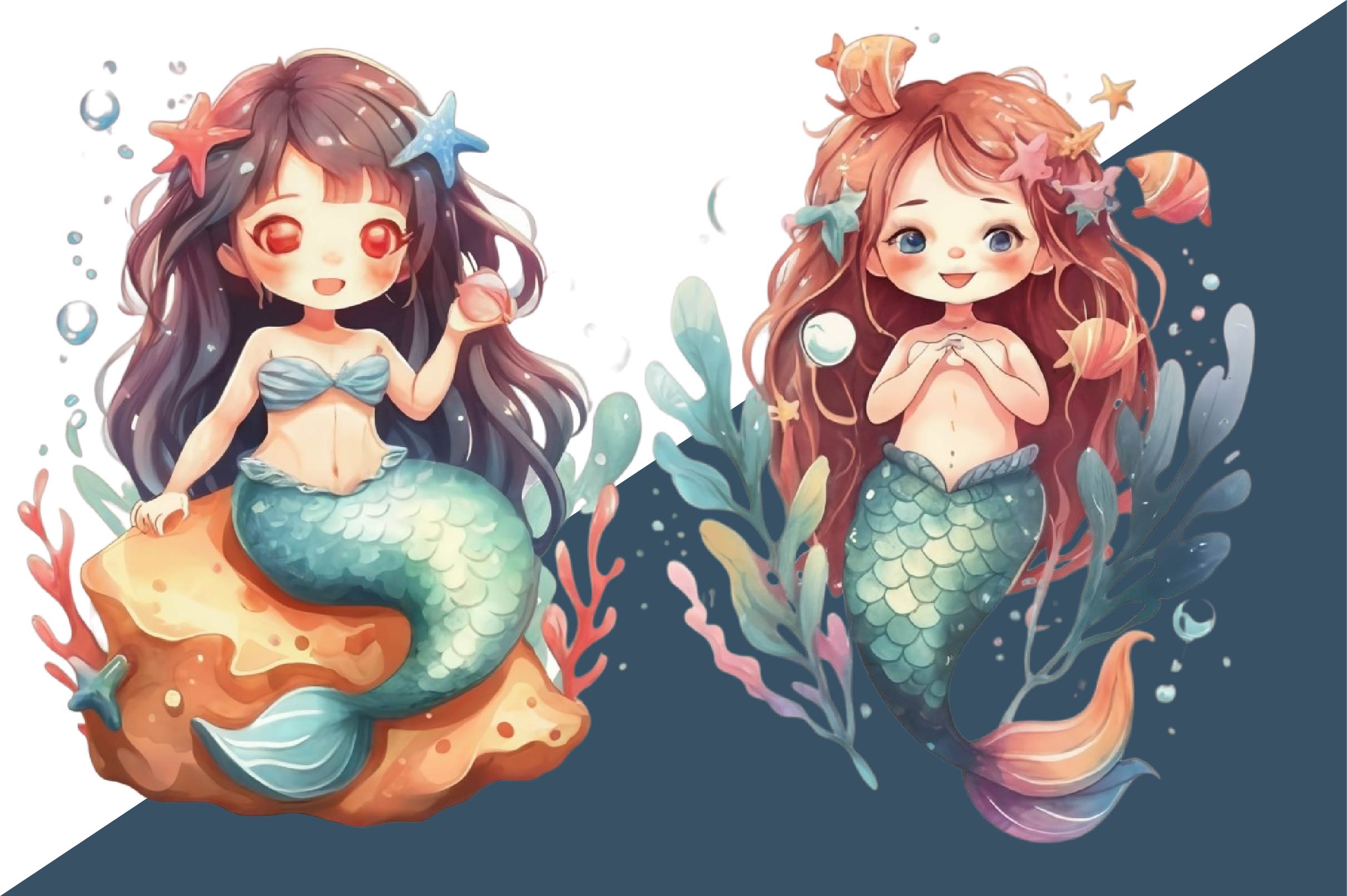 Cute Mermaids Clipart Bundle - CraftNest - Digital Crafting and Art