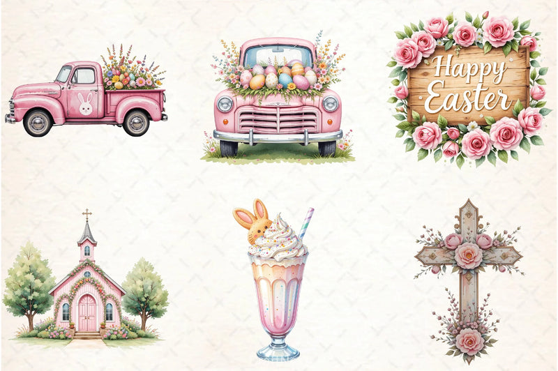 Pink & White Easter Clipart Bundle - CraftNest - Digital Crafting and Art