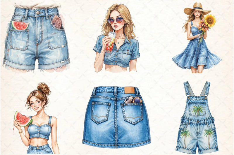Summer Denim Clipart Bundle 3 - CraftNest - Digital Crafting and Art