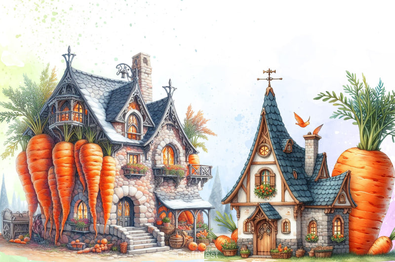 Fantasy Carrot House Clipart Bundle - CraftNest - Digital Crafting and Art
