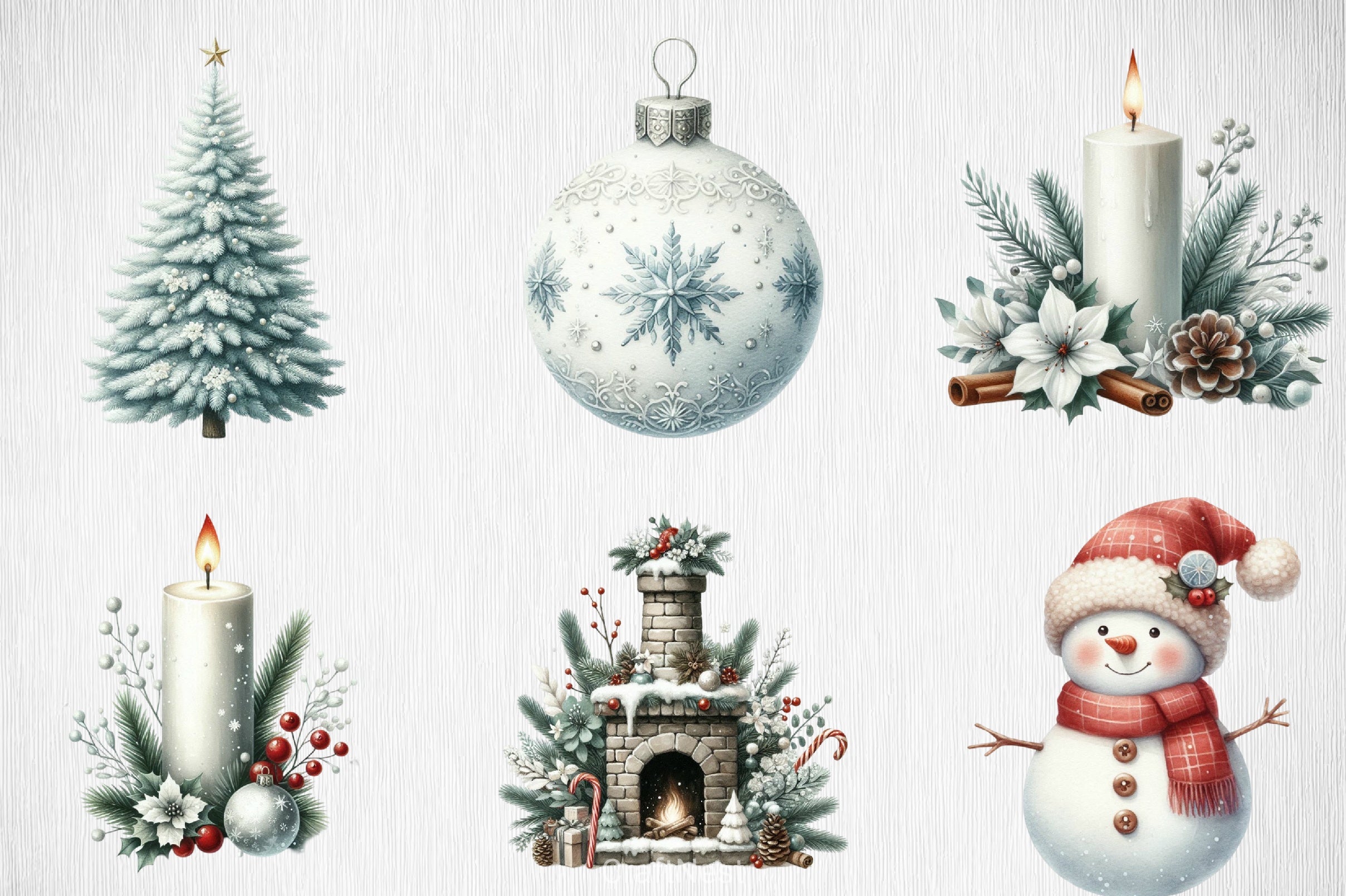 White Chic Christmas Clipart Bundle - CraftNest - Digital Crafting and Art