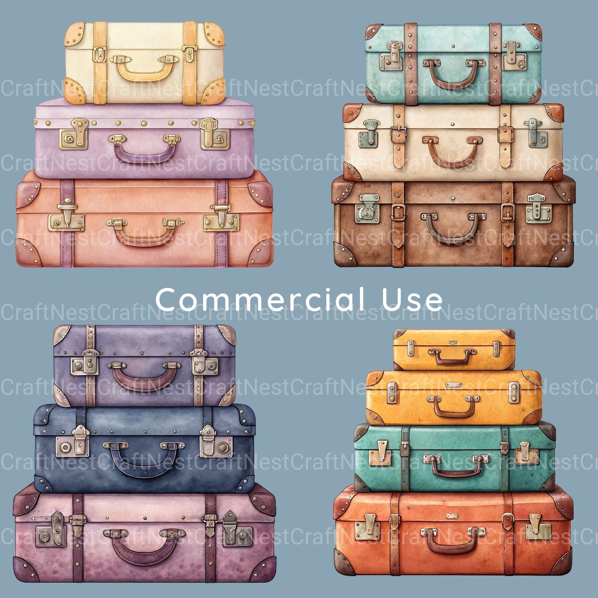 Vintage Suitcases Clipart Bundle - CraftNest - Digital Crafting and Art