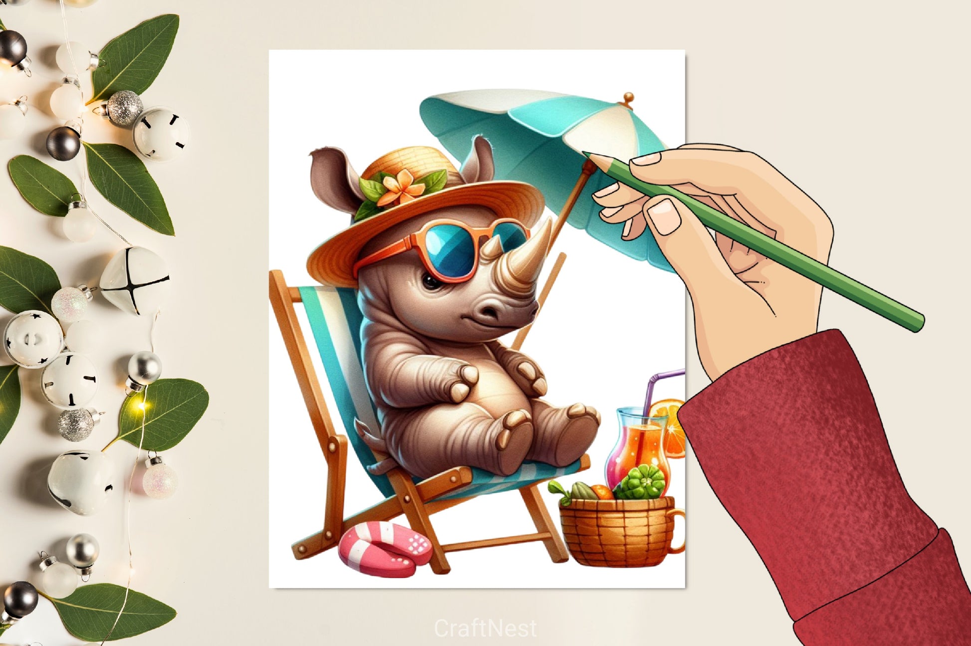 Cute Rhinoceros Beach Clipart Bundle - CraftNest - Digital Crafting and Art