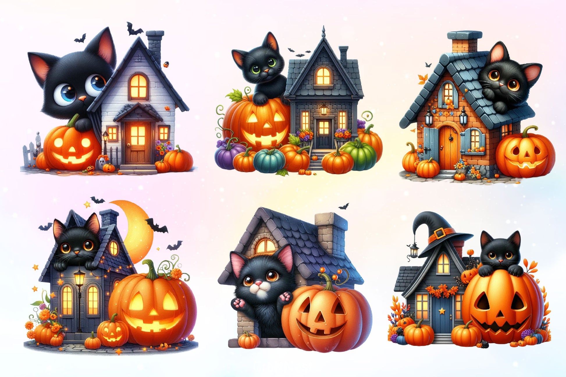 Halloween Black Cat With House Clipart Bundle - CraftNest - Digital Crafting and Art