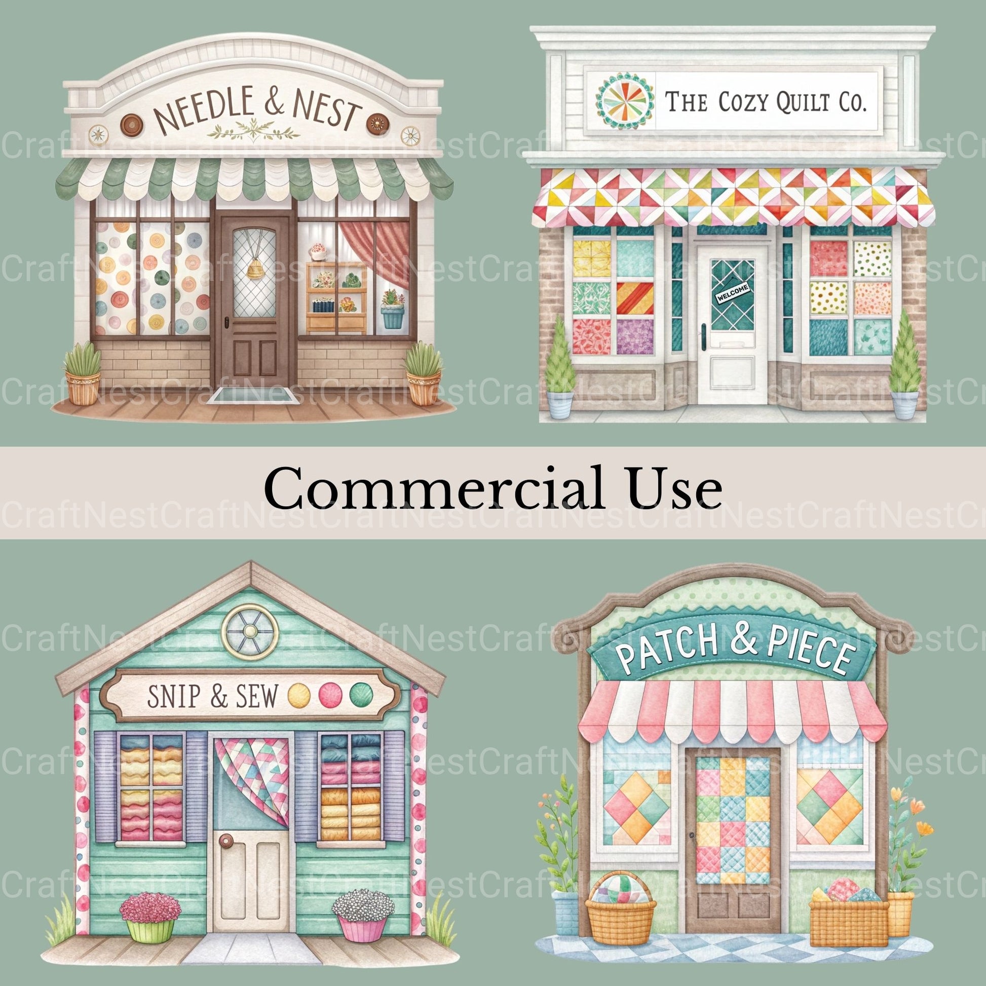 Village Shops Sewing Quilting Clipart Bundle - CraftNest - Digital Crafting and Art
