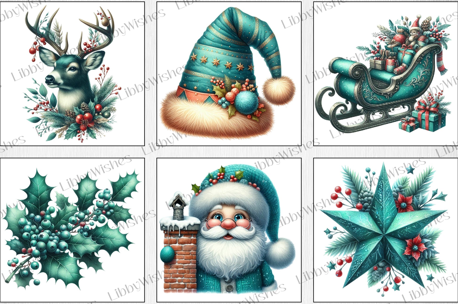 Teal Christmas Clipart Bundle - CraftNest - Digital Crafting and Art