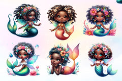 Cute African Mermaid Clipart Bundle - CraftNest - Digital Crafting and Art