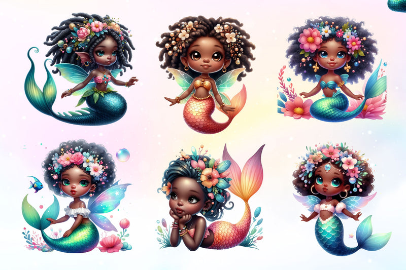 Cute African Mermaid Clipart Bundle - CraftNest - Digital Crafting and Art