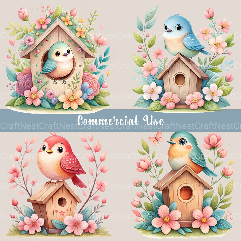 Birdhouse Floral Clipart Bundle - CraftNest - Digital Crafting and Art