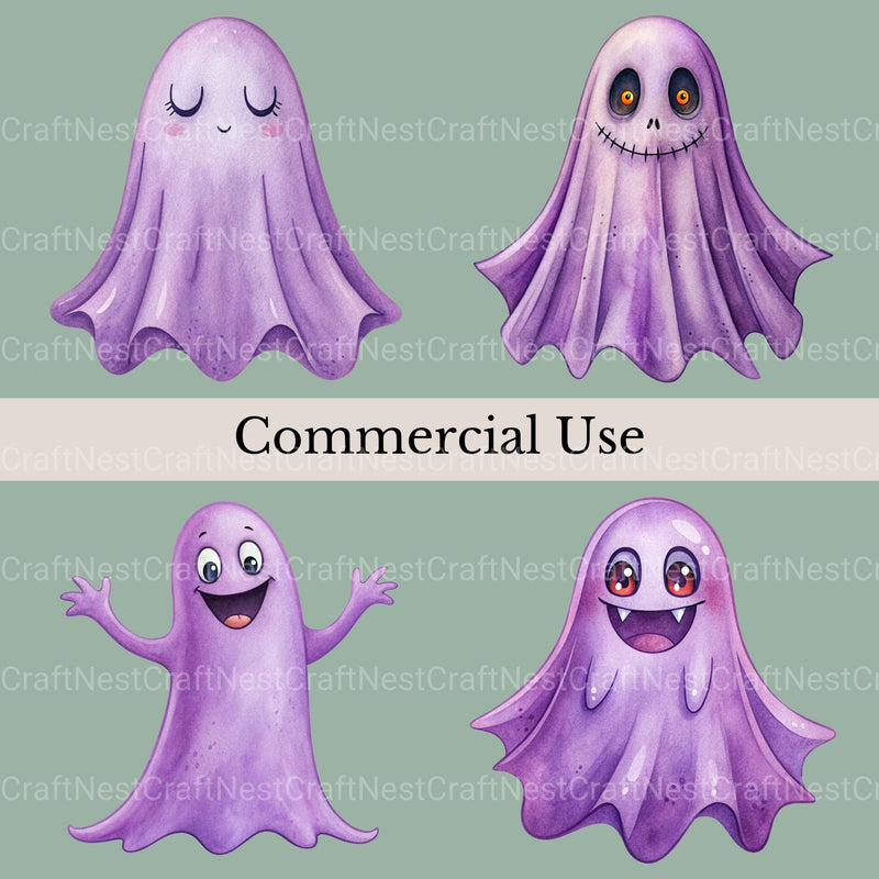 Purple Ghosts Clipart Bundle - CraftNest - Digital Crafting and Art