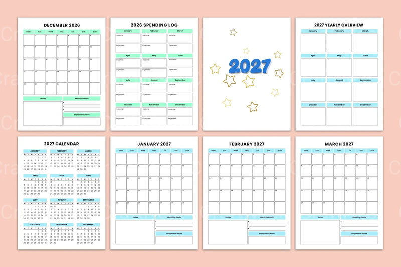 2027 Monthly Planner: Yearly Organization - CraftNest - Digital Crafting and Art