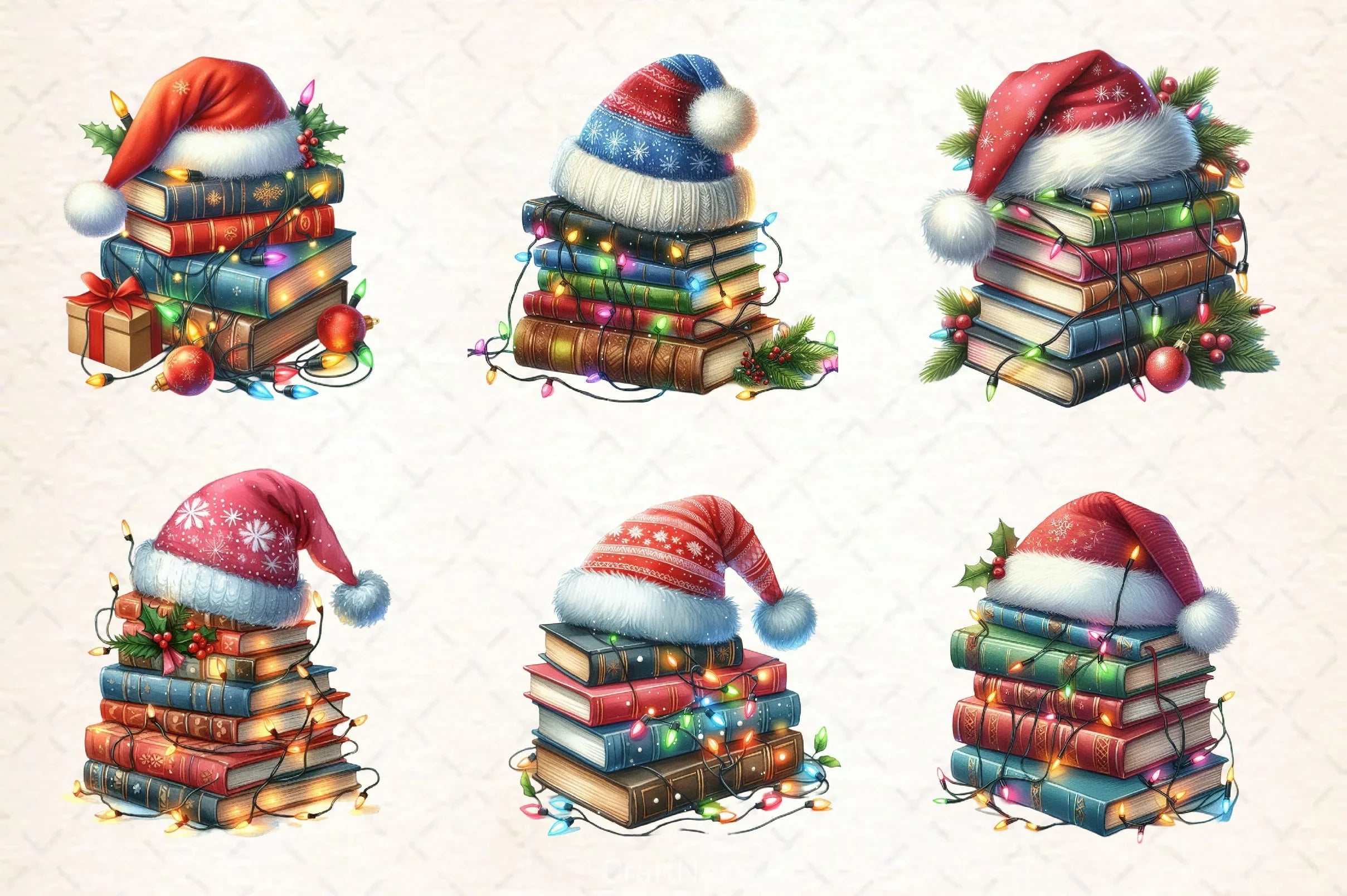 Watercolor Christmas Book Stack Clipart Bundle - CraftNest - Digital Crafting and Art