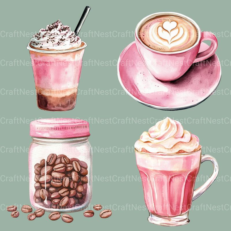 Coffee Pink Clipart Bundle - CraftNest - Digital Crafting and Art
